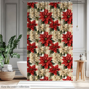 Ducha Cortina Clásica de Poinsettia Roja Rústica Flores