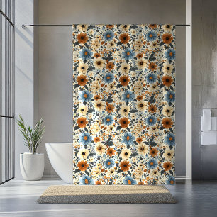 Ducha Cortina de baño boho de terracota floral azul en p