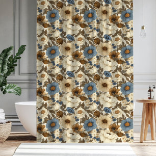 Ducha Cortina de baño de acento de terracota floral azul