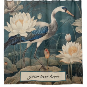 Ducha Cortina de baño floral botánica grulla azul Zen pe