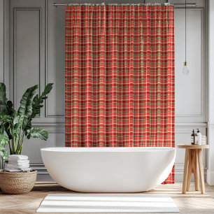 Ducha Cortina de baño roja y verde, acento navideño atem
