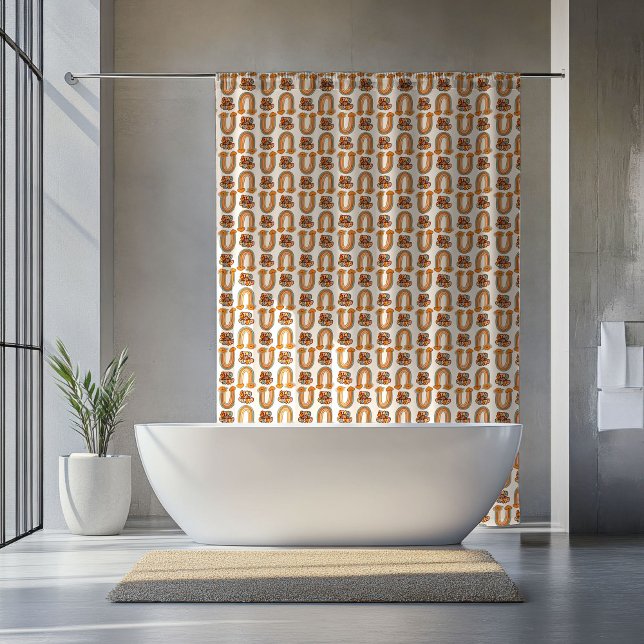 Ducha Cortina de cobre de arcoíris retro pastel Quédate  (Retro Pastel Stay Groovy Rainbows Copper Curtain)