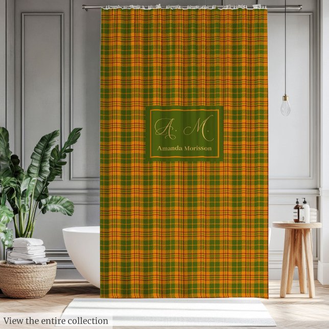 Ducha Cortina de Cuadros de Otoño Acogedores Personaliza (Cozy Fall Plaid Curtain Personalized Farmhouse Accent)