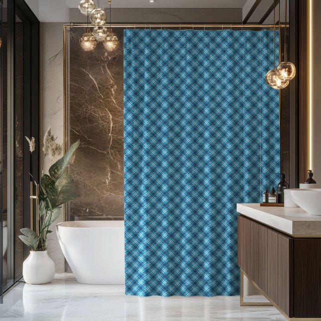 Ducha Cortina de estilo rústico Tartán Azul Regalo para  (Cabin Style Curtain Navy Tartan Gift for Him)