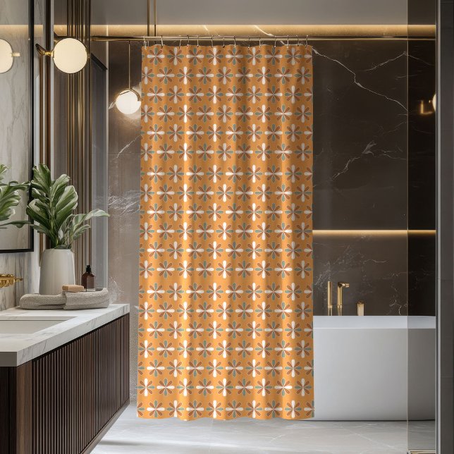 Ducha Cortina de Flores Retro Estilo Terracota Marrón (Retro Flowers Curtain Brown Terracotta Style)