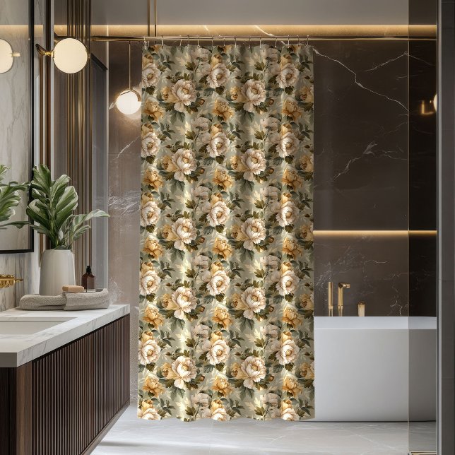 Ducha Cortina de lujo botánico verde dorado moderno (Modern Green Gold Curtain Lux Botanical Accent)