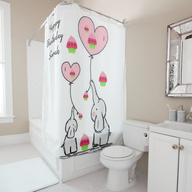 Ducha Cortina feliz cumpleaños Elefante (In situ)