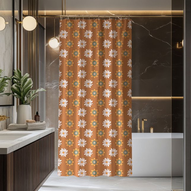 Ducha Cortina Floral de Cobre Pastel Boho Baño (Copper Floral Curtain Pastel Boho Bathroom)