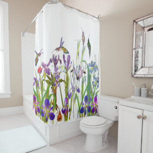 Ducha Cortina floral de los pájaros del colibrí y de l
