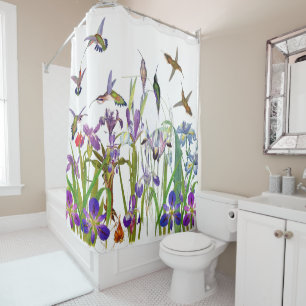 Ducha Cortina floral de los pájaros del colibrí y de l