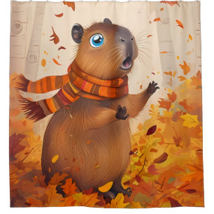 Ducha Cortina otoñal de Capybara Acogedor tema de otoñ