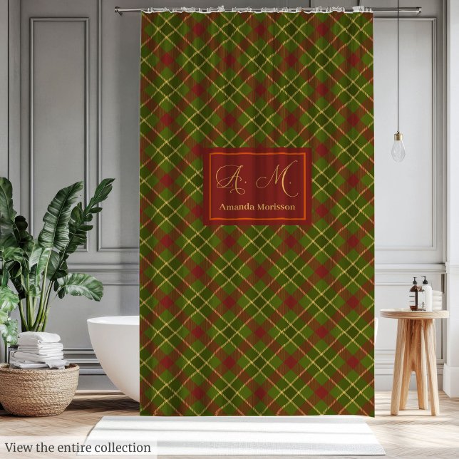 Ducha Cortina Personalizada de Tartán de Otoño Rústico p (Rustic Fall Tartan Curtain Personalized Farmhouse Style)