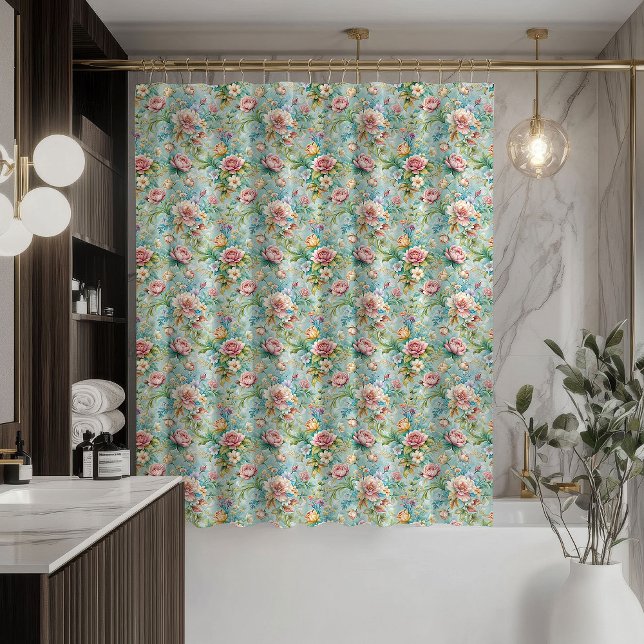 Ducha Cortina Rococó de Moda Pastel Floral Baño Táctil (Trendy Rococo Curtain Pastel Floral Bath Touch)