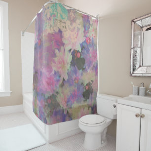 Ducha cortina vintage de flores elegantes
