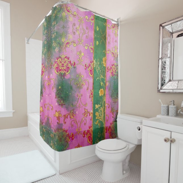 Ducha Damasco de grunge rosado salvaje - Cortina de duch (In situ)