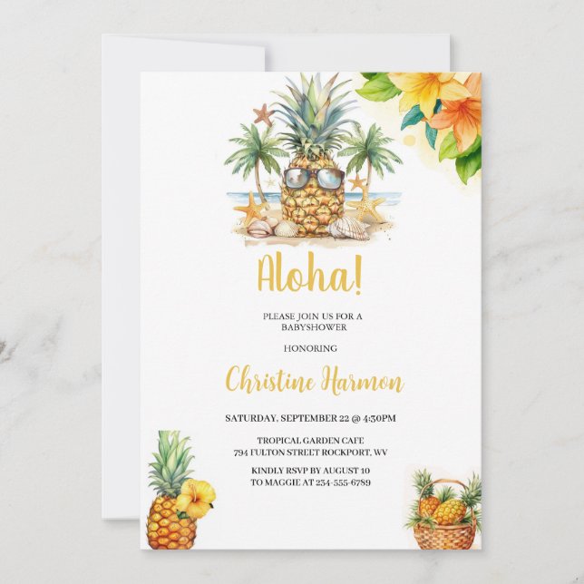 ducha de bebé ananas fiesta por invitación a la pl (Anverso)