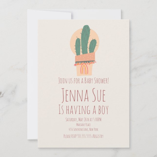 Ducha de Bebé Arcoíris Planta de Cactus Moderna en (Anverso)