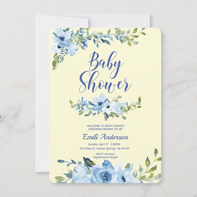 Ducha de bebé azul y amarillo turbio Invitación (Anverso)