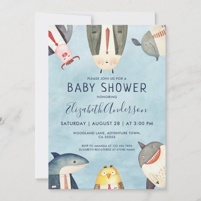 Ducha de bebé. Chico. Invitación elegante de tarje (Anverso)