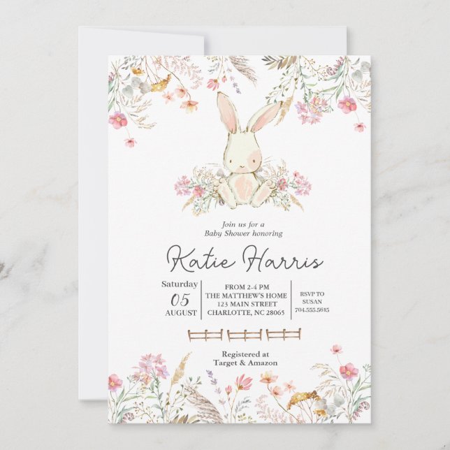 Ducha de bebé conejo Invitación (Anverso)