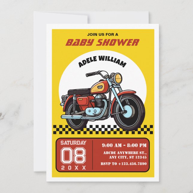 Ducha de bebé de moto retro Invitación (Anverso)