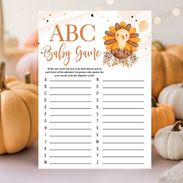 Ducha de bebé de pavo pequeño, juego de Acción de  (Little Turkey baby shower Thanksgiving game with turkey artwork, warm autumn colors, and playful har)