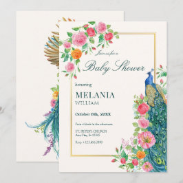 Ducha de bebé de pavo real floral Invitación