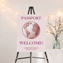 Ducha de bebé de viaje con pasaporte de globo rosa