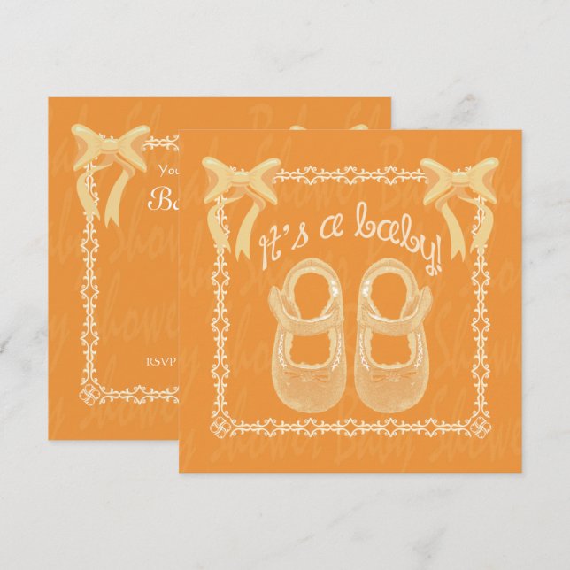 Ducha de bebé Invitación a Naranja Unisex Zapatos  (Anverso / Reverso)
