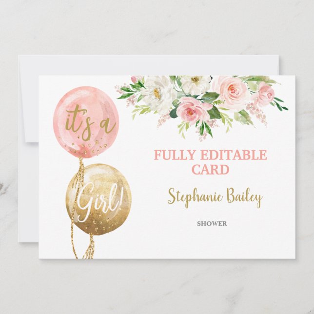 Ducha de bebé Invitación al chica editable (Anverso)