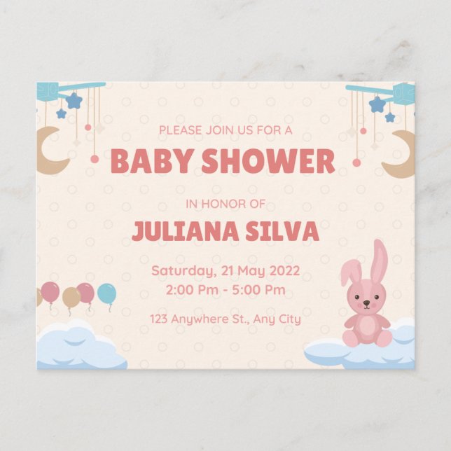 ducha de bebé invitación conejo lindo (Anverso)