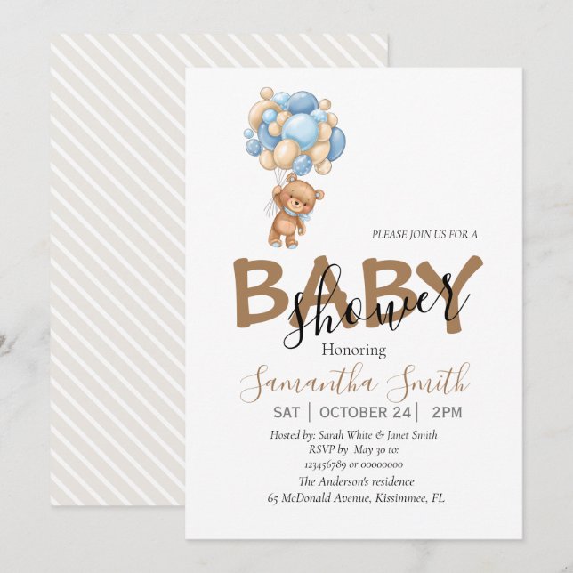 ducha de bebé Invitaciones a fiestas de Teddy (Anverso / Reverso)