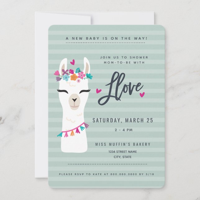 Ducha de bebé Lama Invitación // amor de llama (Anverso)