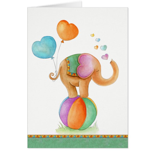 Ducha de bebé lindo elefante acuarela tarjeta de a (Frente)