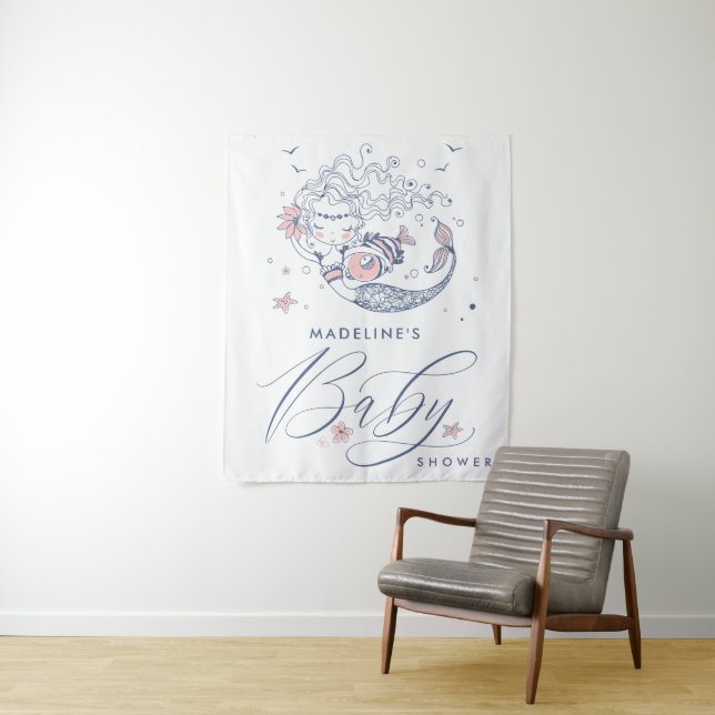 Ducha de Bebé | Tapiz de Sirena Niña Pequeña Rosa (In situ)