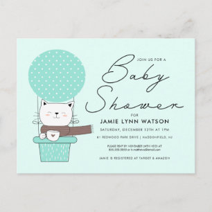 DUCHA DE BEBÉ   Tarjeta postal del gato verde con 