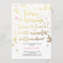 Ducha de Chica dorado Twin Invitación Baby Shower