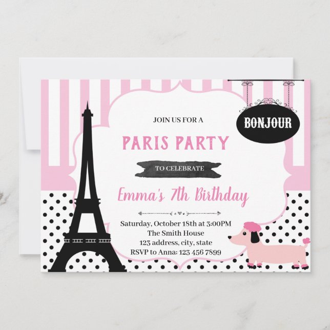 Ducha de cumpleaños de París Invitación (Anverso)