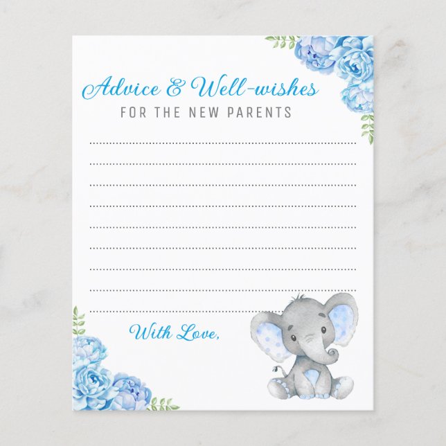 Ducha de Elefante Gris Azul Nuevas Tarjetas de Con (Anverso)