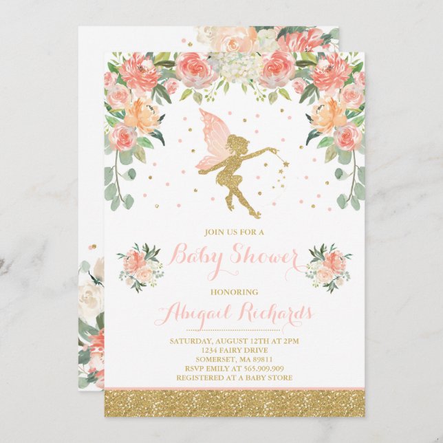 Ducha de hadas floral de la invitación de hadas de (Anverso / Reverso)