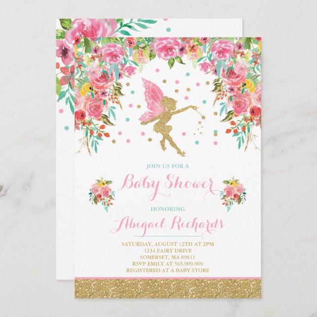 Ducha de hadas floral de la invitación de hadas de (Anverso / Reverso)