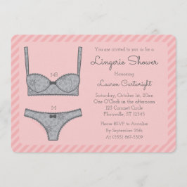 Ducha de lencería con rayas rosadas con invitación