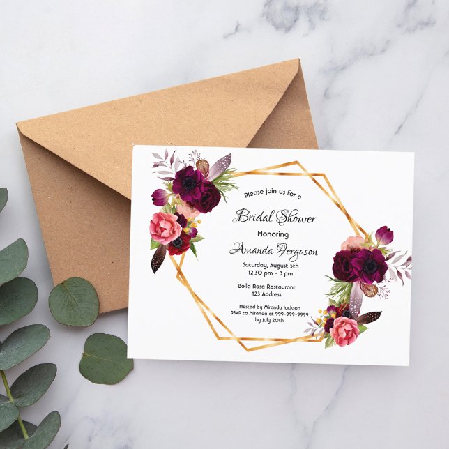 Ducha de novia Borgoña floral rosa invitación de o (Subido por el creador)