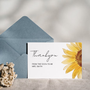 Ducha de novia con girasol mínimo, tarjeta de agra