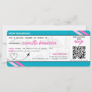 Ducha de novia con tarjeta de embarque azul