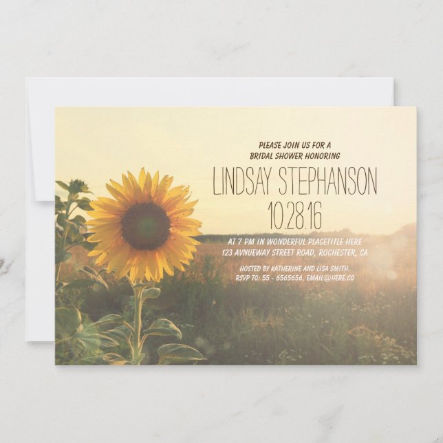 ducha de novia de girasol rústico invitaciones (Anverso)