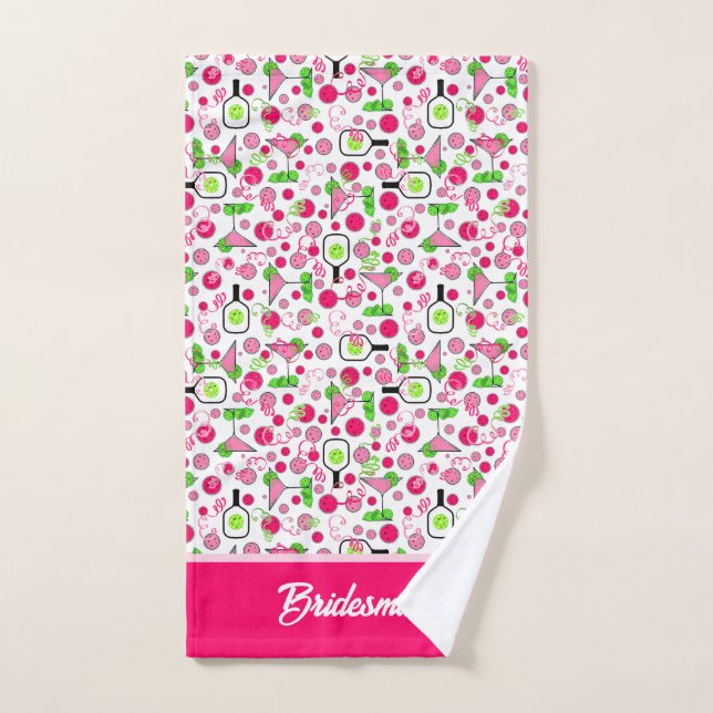 Ducha de Novia de Pickleball Dinks y Bebidas Rosa  (Toalla de mano)