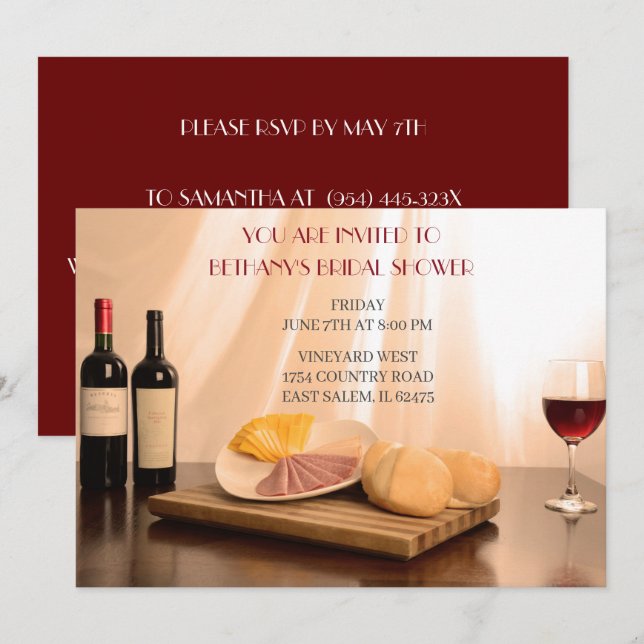 Ducha de novia de vino tinto Invitación (Anverso / Reverso)