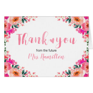 Ducha de novia gracias flores rosadas y corazón