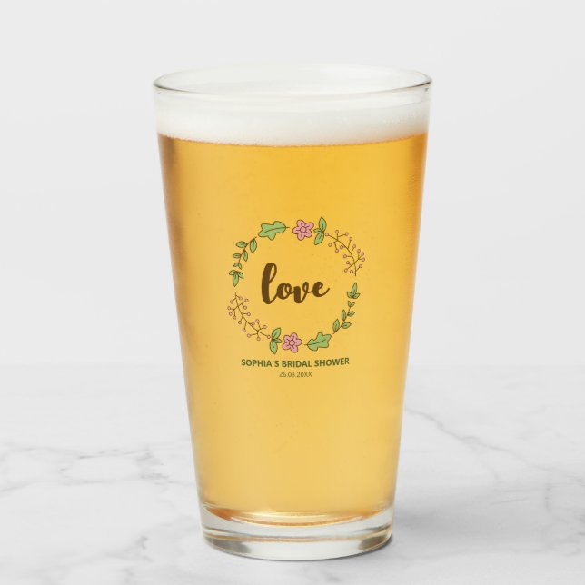 Ducha de Novia Hojas Verdes Flor Rosa (Anverso (lleno))